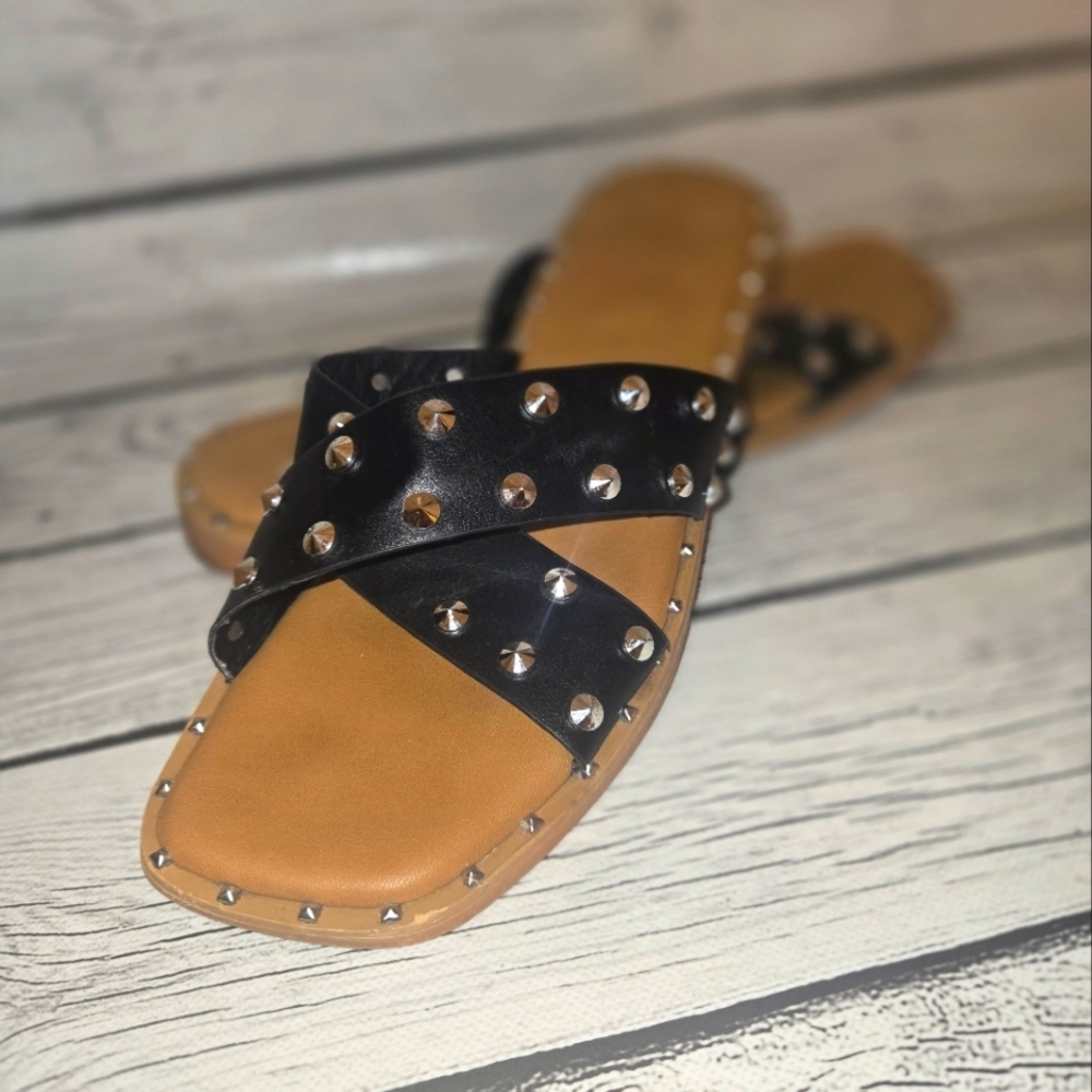 Nicole Miller Women shoes sandals Black Studded Slide Size 8.5